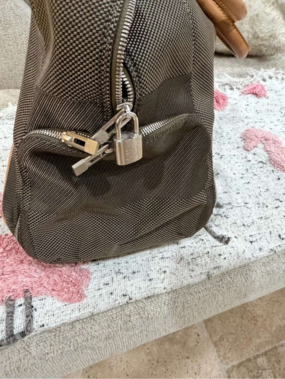 Louis Vuitton Brown Checkerboard Duffel with Tan Leather Handles